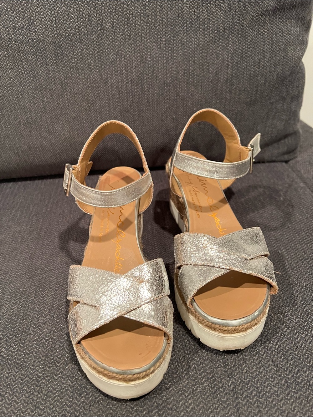 Metallic Silver Women’s Platform Ankle-Strap Sandals